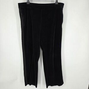 Women's Velour Large L Lounge Pants Black Wide Leg Casual Comfy Relaxed